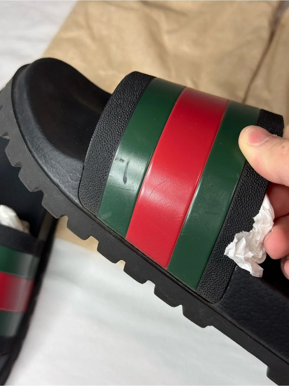 Gucci Black Slides with Green & Red Web Stripes